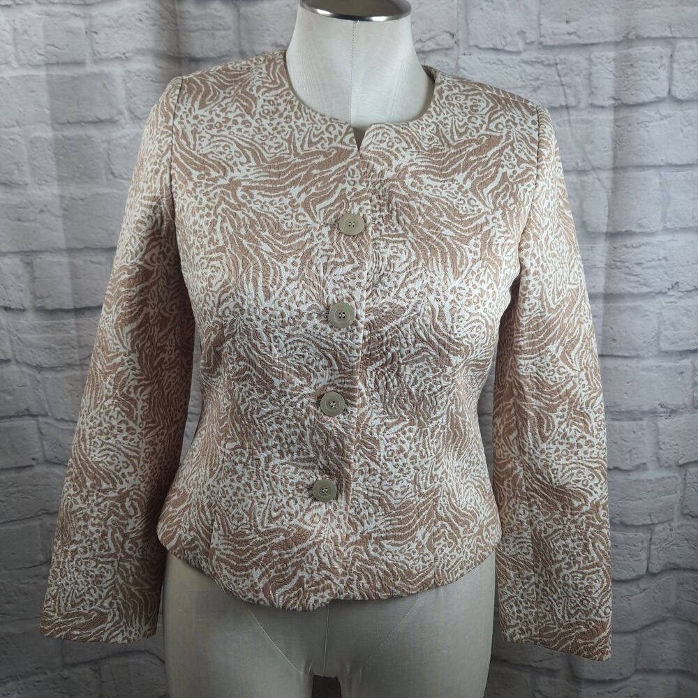 Talbots Jacket Womens 12 Cream Gold Patterned Button-Up  Made In USA